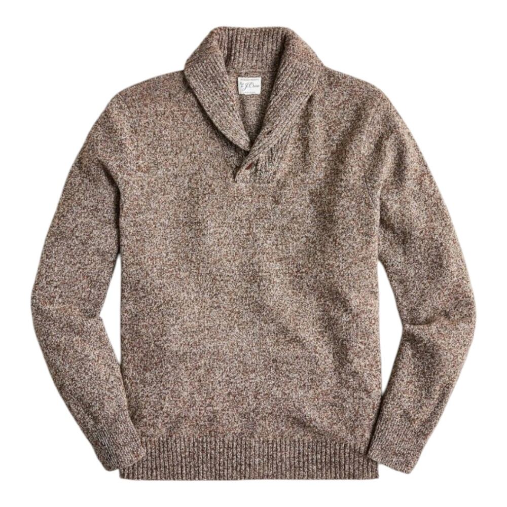 J. Crew Shawl Collar Men's Brown Sweater Lambs Wool Size Large